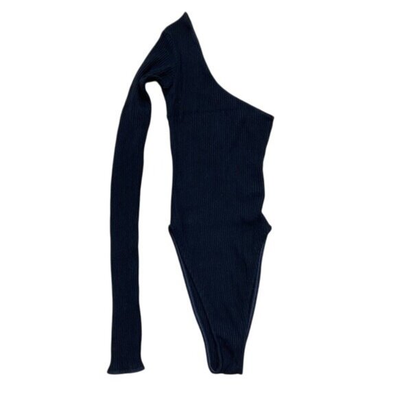 ARE YOU AM I Ribbed One Shoulder Bodysuit in Black - Picture 1 of 4